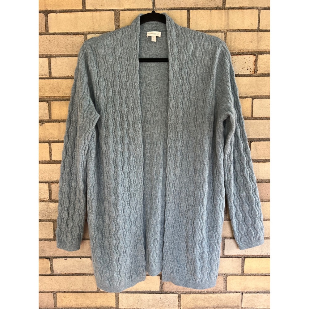 Garnet Hill 100% Cashmere Open Front Long Cardigan Sweater Light Blue Size Small
